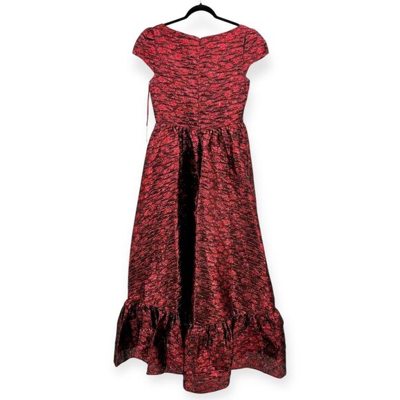 Mac Duggal NEW High Neck Brocade Short Sleeve Bubble Hem Dress Ruby $598 Size 10 - Picture 12 of 14